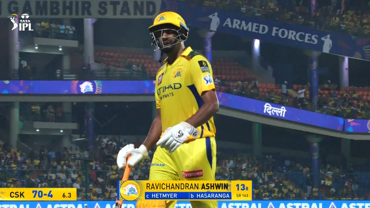 IPL 2025 M62: CSK vs RR - Ravichandaran Ashwin Wicket background