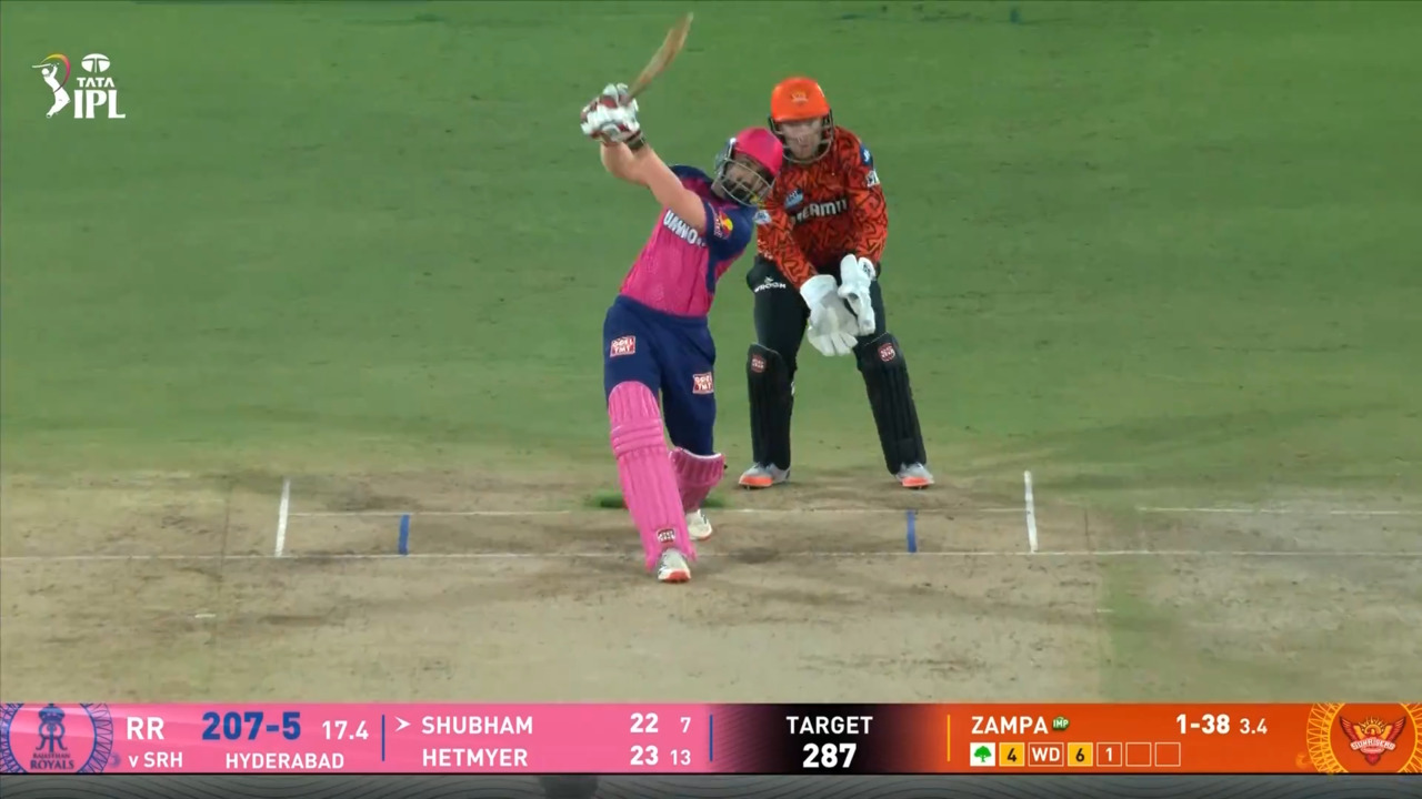 IPL 2025 M02: SRH vs RR - Shubham Dubey Six background