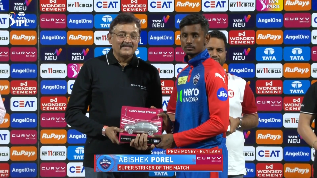 IPL 2025 M46: DC vs RCB - Curvv Super Striker of the Match - Abishek Porel background