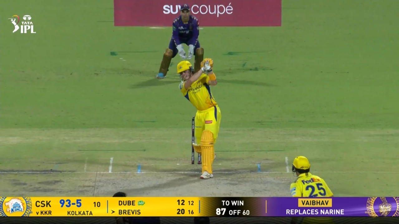 IPL 2025 M57: KKR vs CSK - Dewald Brevis Six background