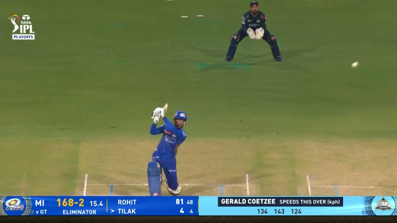 IPL 2025 Eliminator: GT vs MI - Tilak Varma Six background