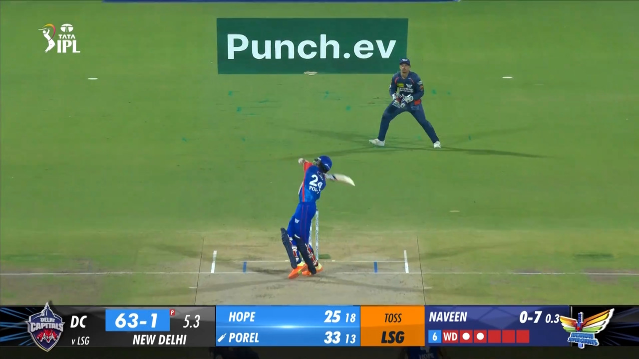 M64: DC vs LSG – Abishek Porel Six background