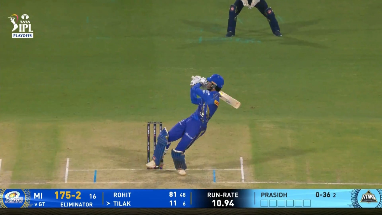IPL 2025 Eliminator: GT vs MI - Tilak Varma Six