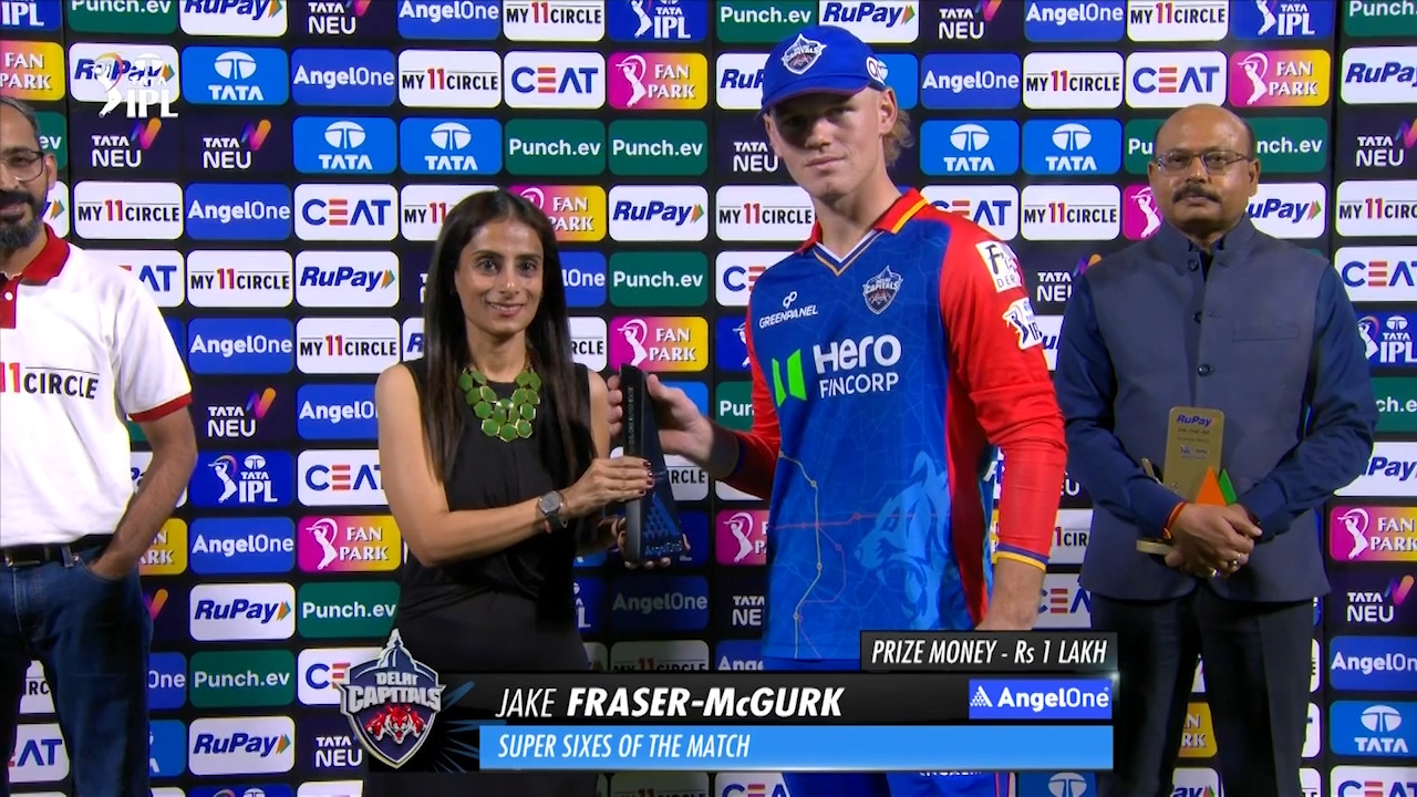 M43: DC vs MI – AngelOne Super 6 of the Match – Jake Fraser-McGurk background