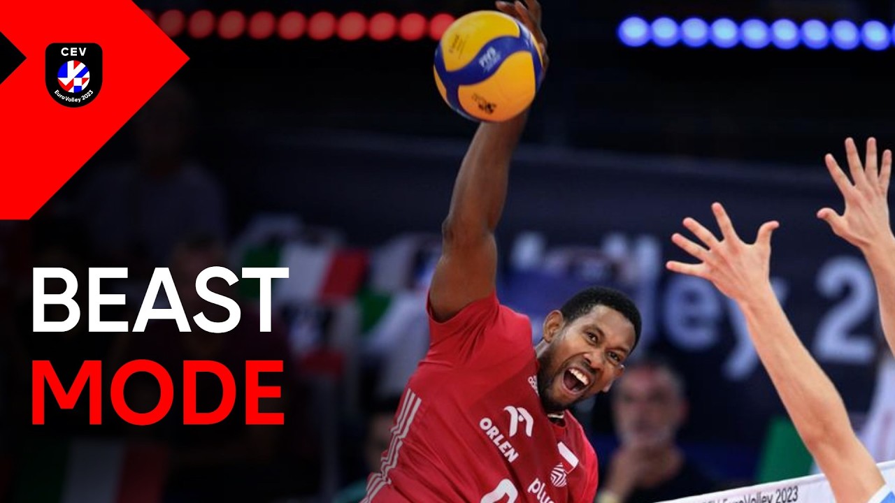 Wilfredo Leon in Beast Mode vs Italy in CEV EuroVolley 2023 Final background