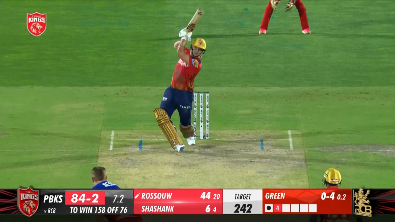 M58: PBKS vs RCB – Rilee Rossouw Six
