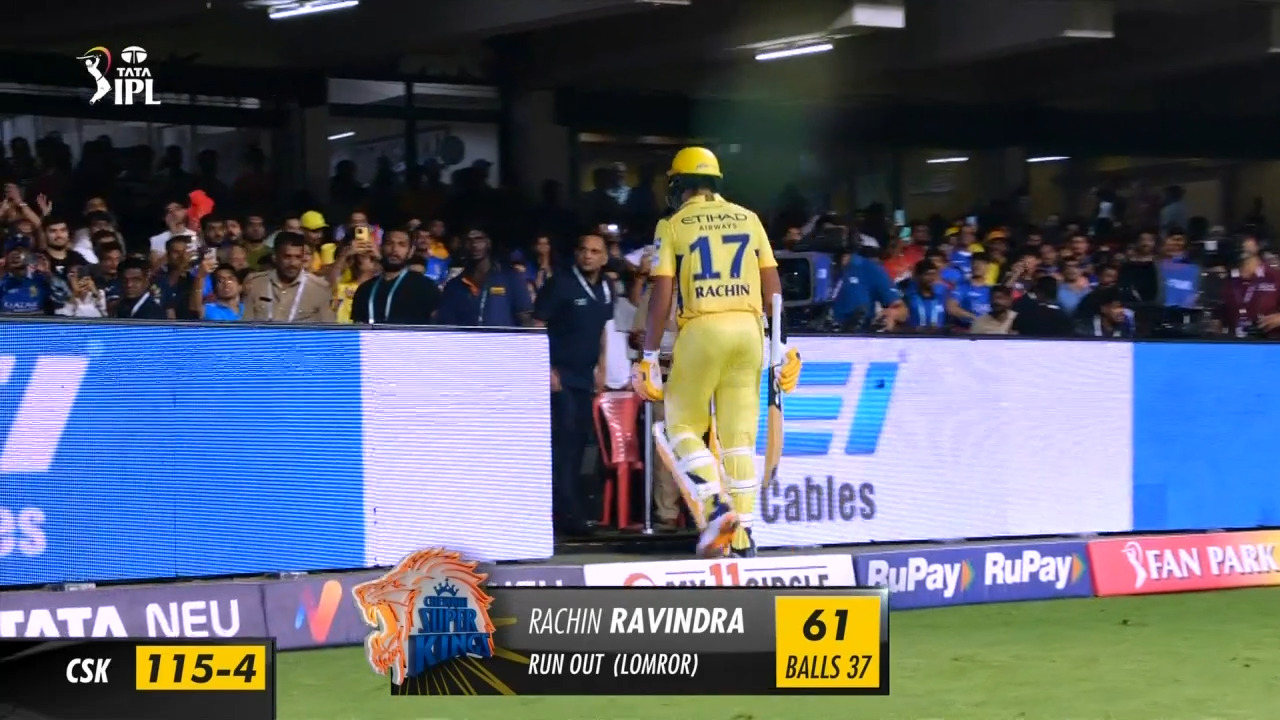M68: RCB vs CSK – Rachin Ravindra Wicket background