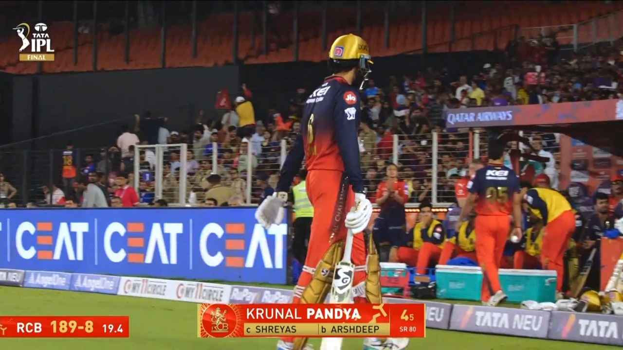 IPL 2025 Final: RCB vs PBKS - Krunal Pandya Wicket