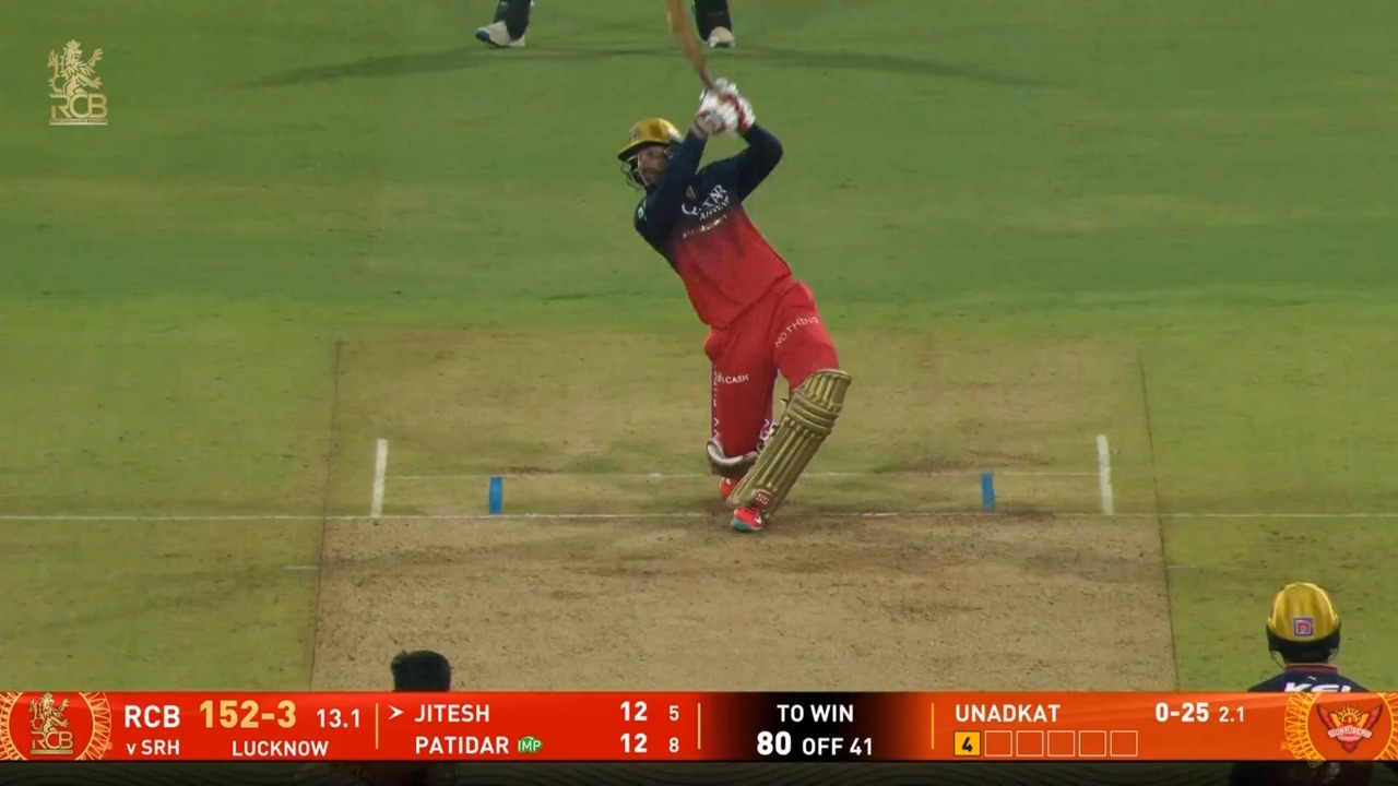 IPL 2025 M65: RCB vs SRH - Jitesh Sharma Six background