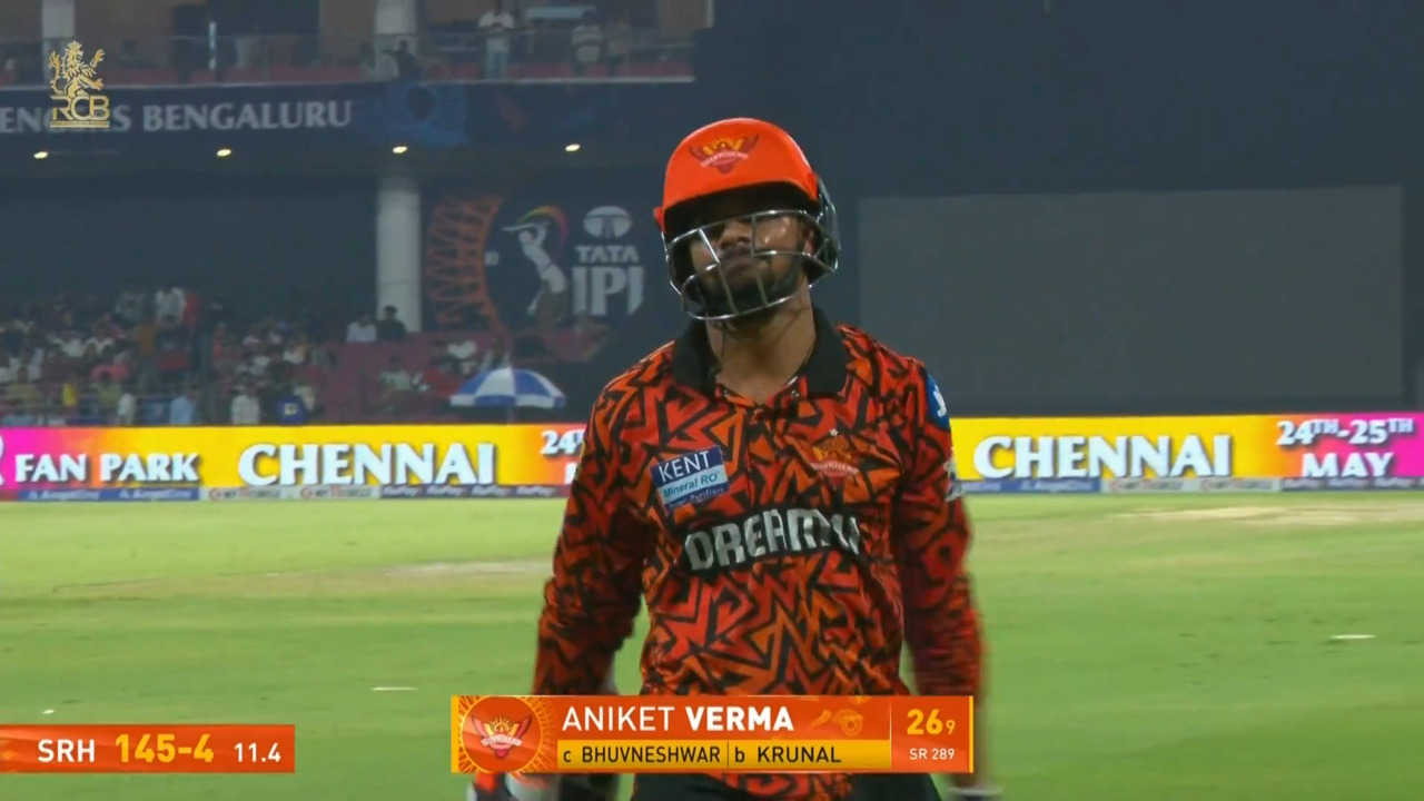 IPL 2025 M65: RCB vs SRH - Aniket Verma Wicket