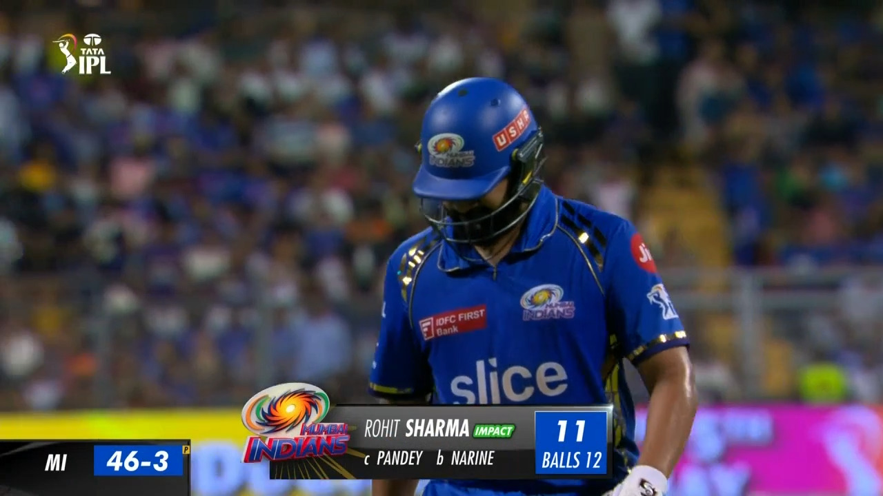 M51: MI vs KKR – Rohit Sharma Wicket
