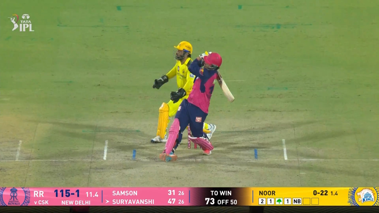 IPL 2025 M62: CSK vs RR - Vaibhav Sooryavanshi Six