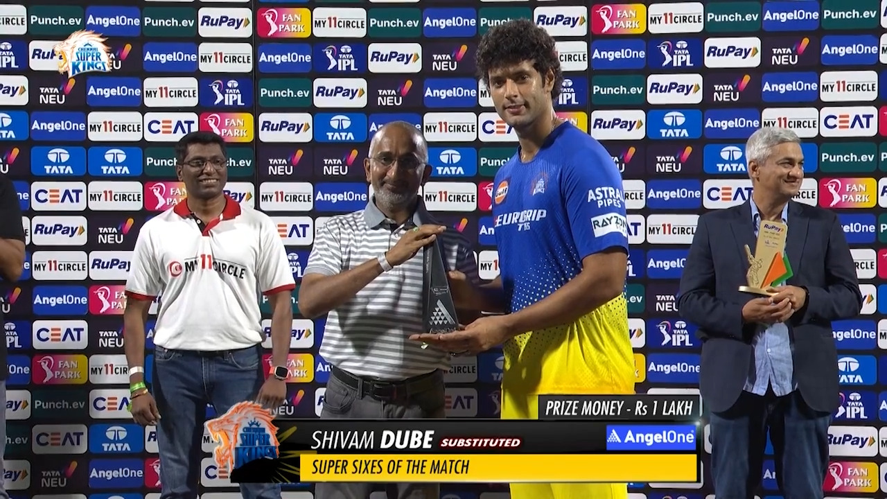 M46: CSK vs SRH – AngelOne Super 6 of the Match – Shivam Dube background