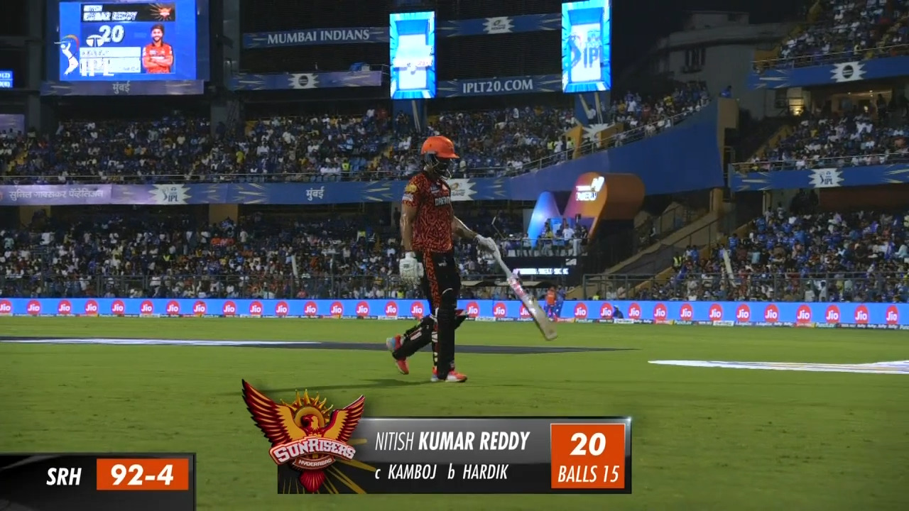 M55: MI vs SRH – Nitish Reddy Wicket