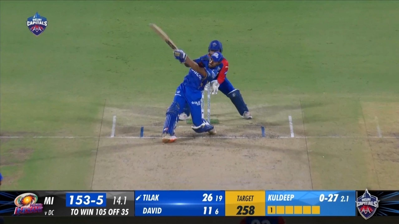 M43: DC vs MI – Tilak Varma Six background