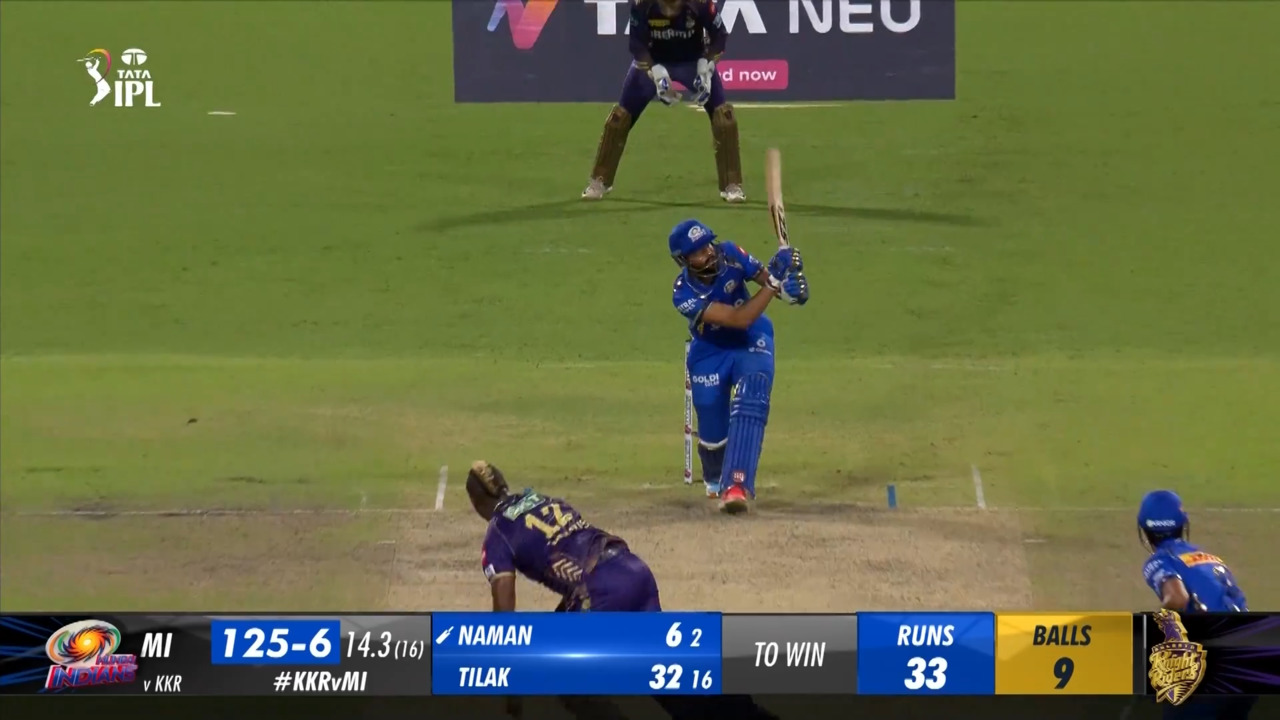 M60: KKR vs MI – Naman Dhir Six background