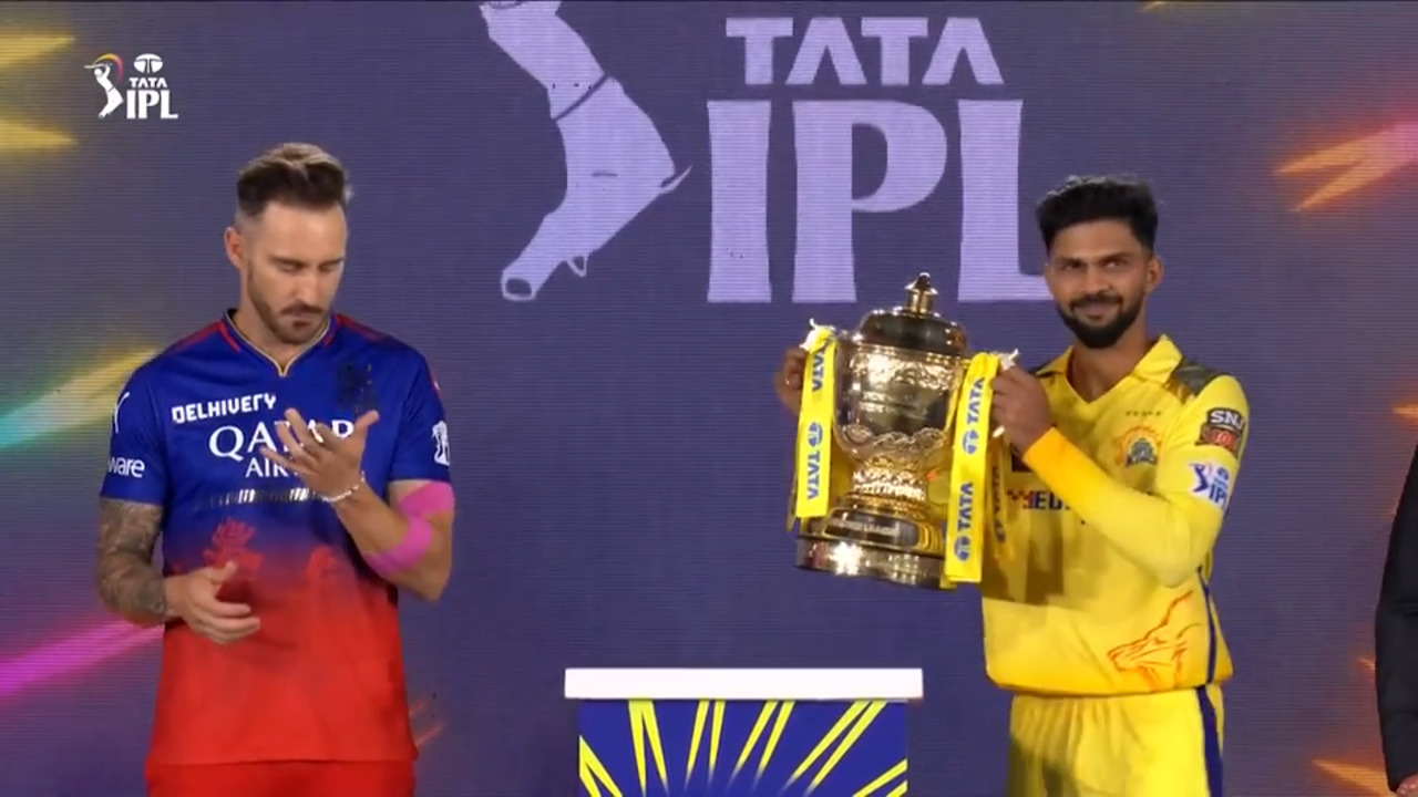 Smiles aplenty: Faf du Plessis and Ruturaj Gaikwad pose with the TATA IPL Trophy background