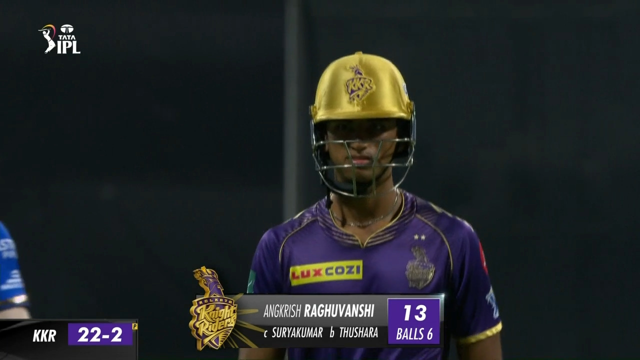 M51: MI vs KKR – Angkrish Raghuvanshi Wicket