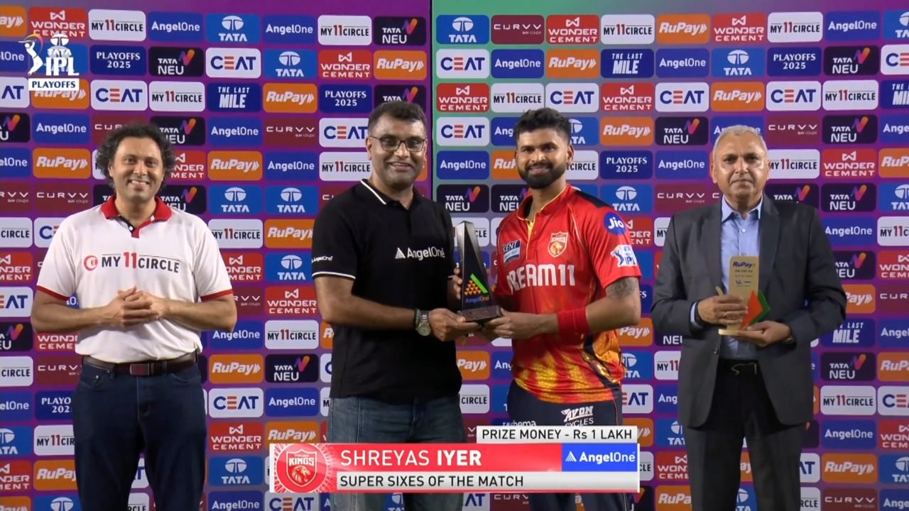 IPL 2025 Q2: PBKS vs MI - Angel One Super Sixes of the Match - Shreyas Iyer backdrop