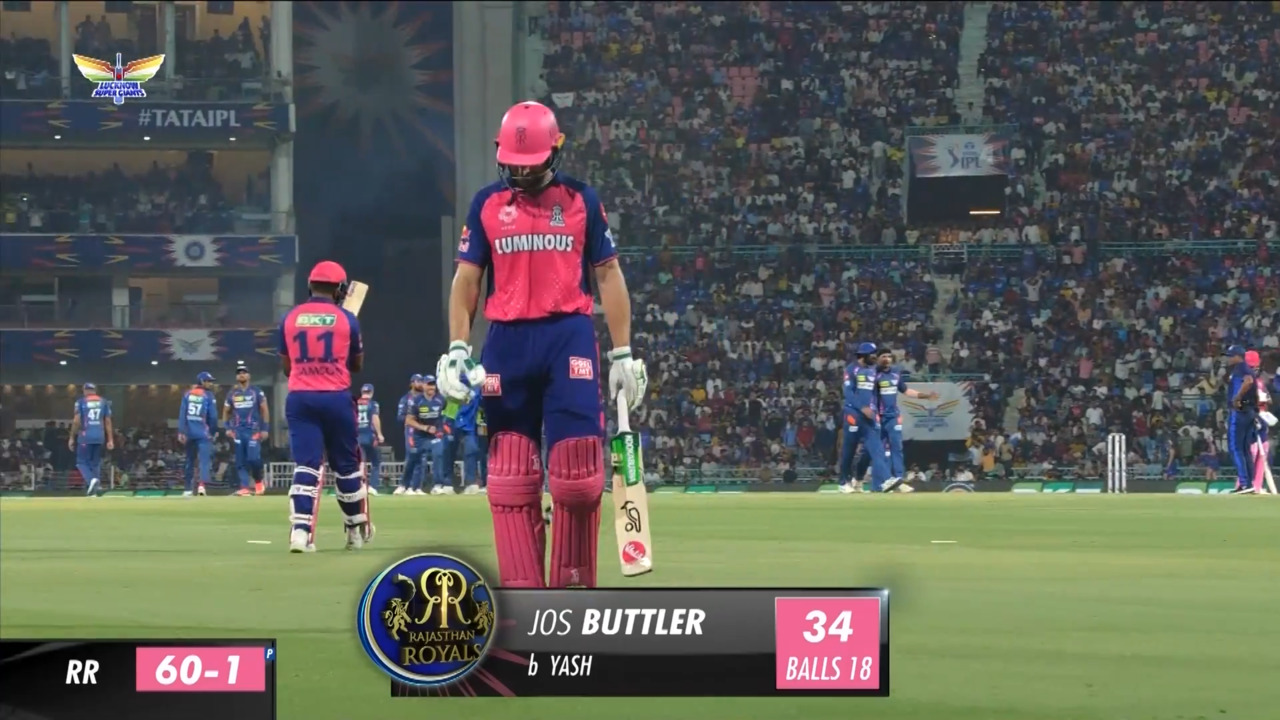 M44: LSG vs RR – Jos Buttler Wicket