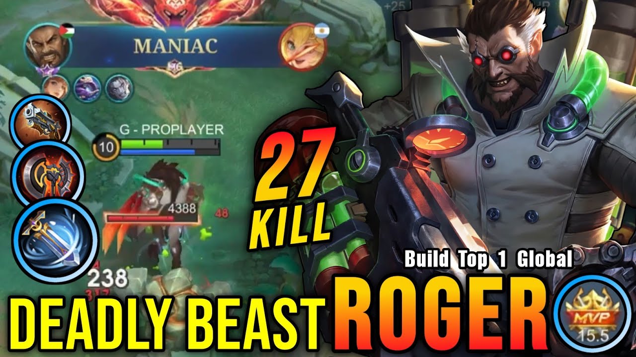 27 Kills + MANIAC!! Deadly Beast Roger Aggressive Plays!! - Build Top 1 Global Roger ~ MLBB