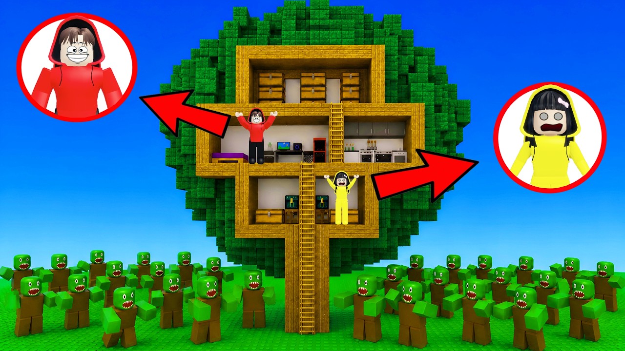 Yuta, Mio Dan Baby Celine Membuat Rumah Pohon Agar Terhindar Dari Zombie || ROBLOX