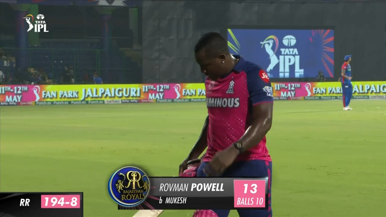 M56: DC vs RR – Rovman Powell Wicket background