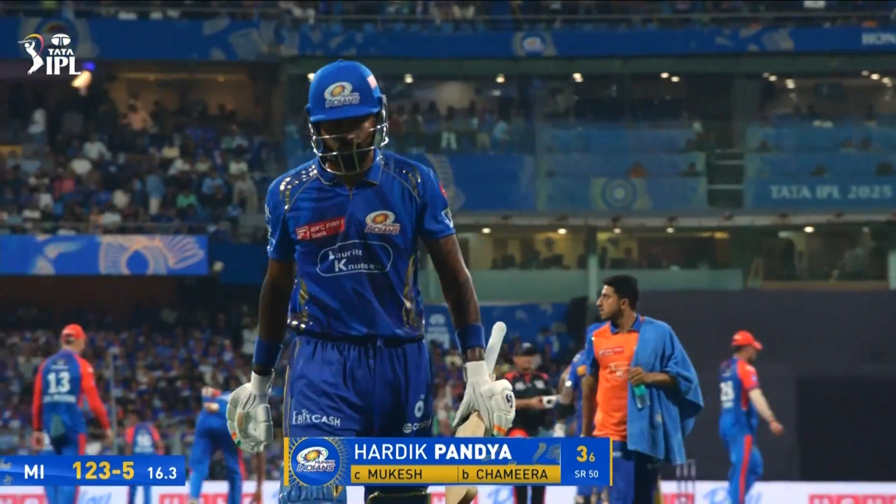 IPL 2025 M63: MI vs DC - Hardik Pandya Wicket