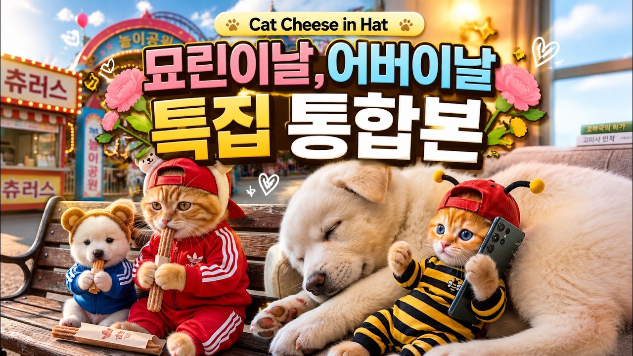 묘린이날 & 어버이날 특집! 🐝 꿀벌 치즈의 효도와 놀이공원 정복기 🎠 #shorts #고양이 #강아지