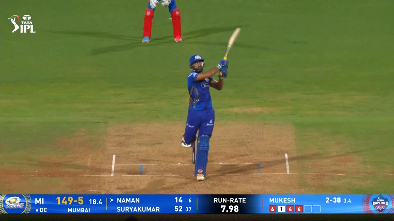 IPL 2025 M63: MI vs DC - Naman Dhir Six