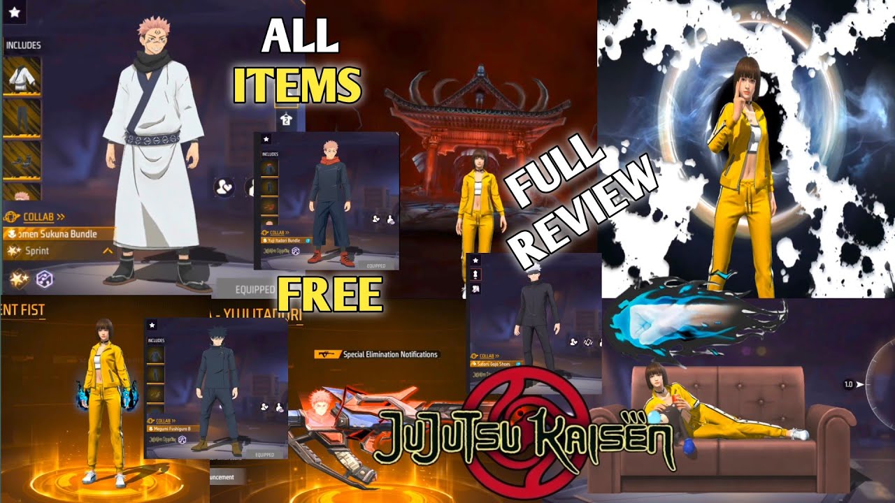FREE FIRE X JUJUTSU KAISEN CONGRATULATIONS ITEMS FULL REVIEW OB52