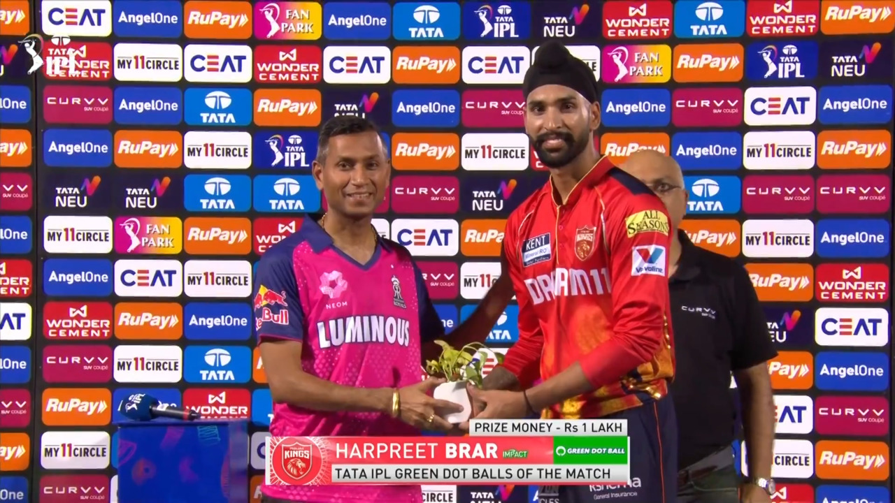 IPL 2025 M59: RR vs PBKS - TATA IPL Green Dot Balls of the Match - Harpreet Brar