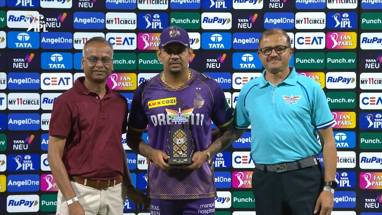 M54: LSG vs KKR – Player of the Match – Sunil Narine background