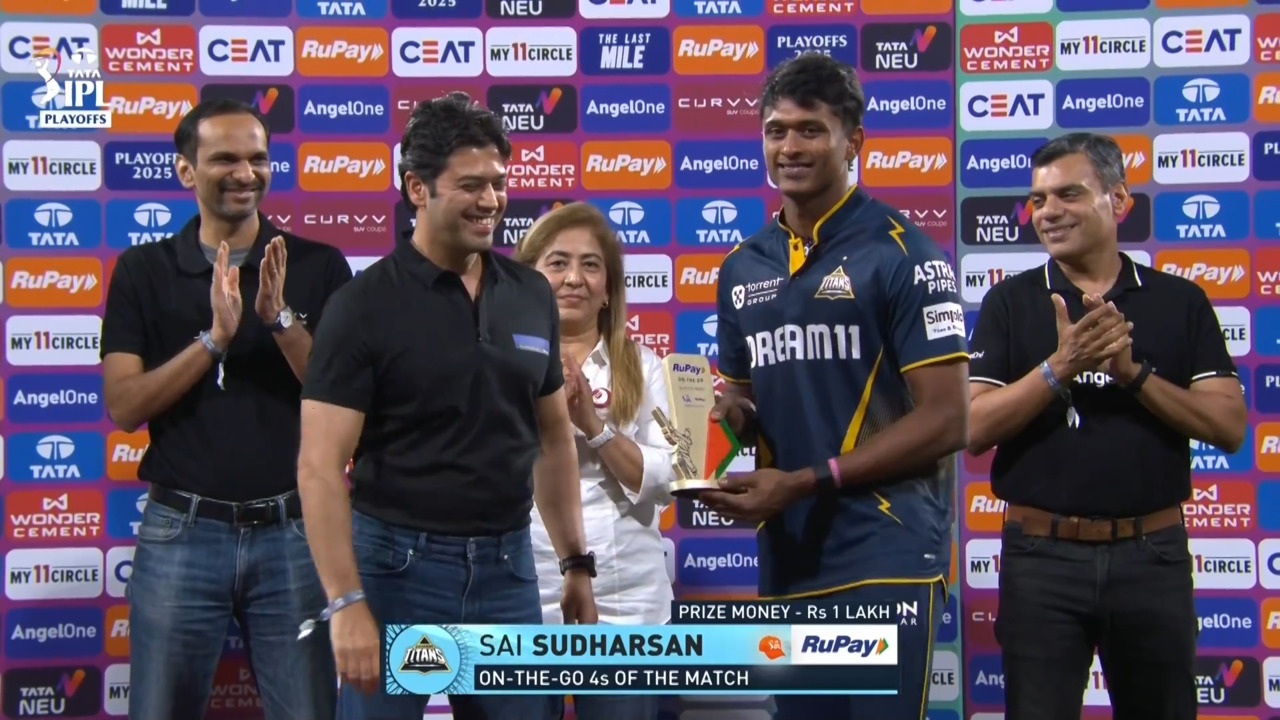 IPL 2025 Eliminator: GT vs MI - RuPay On-The-Go 4s of the Match - Sai Sudharsan background