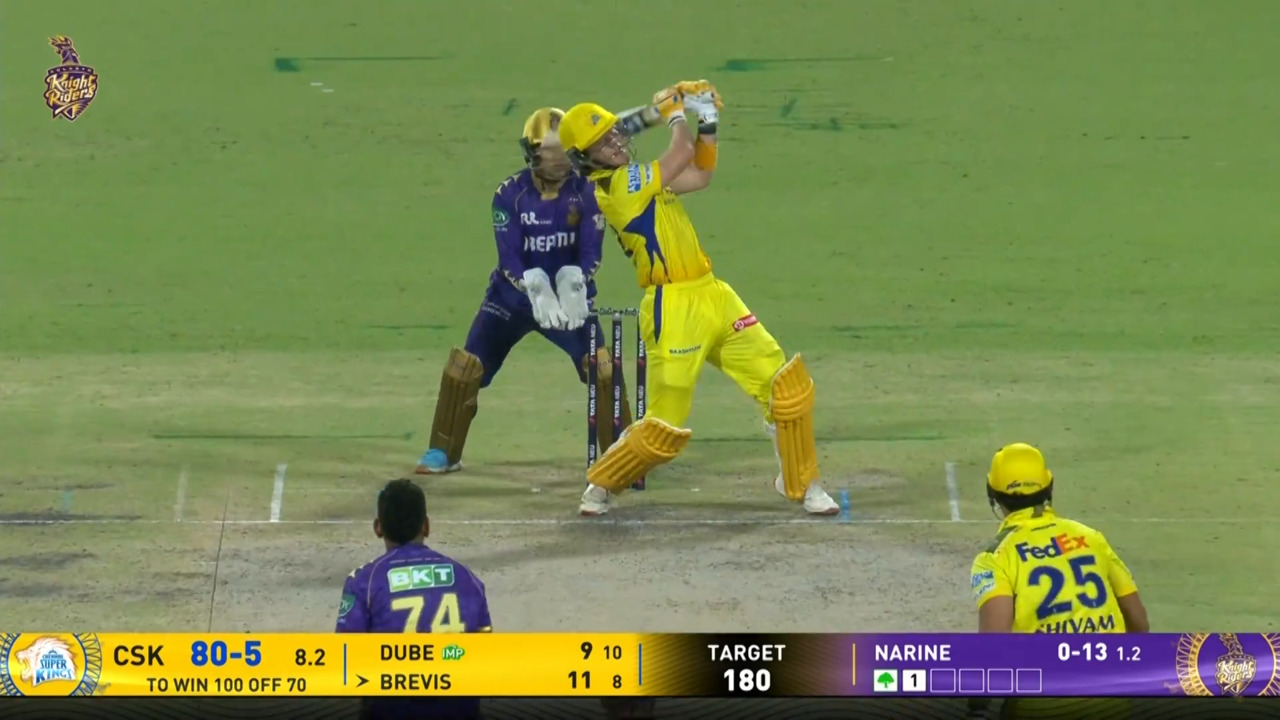IPL 2025 M57: KKR vs CSK - Dewald Brevis Six