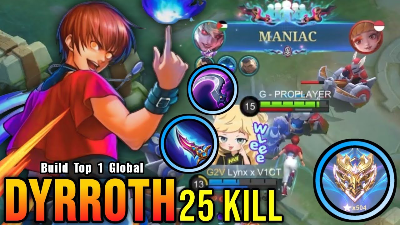 Finally 500+ STARS!! Offlane Dyrroth Insane 25 Kills with MANIAC - Build Top 1 Global Dyrroth ~ MLBB background