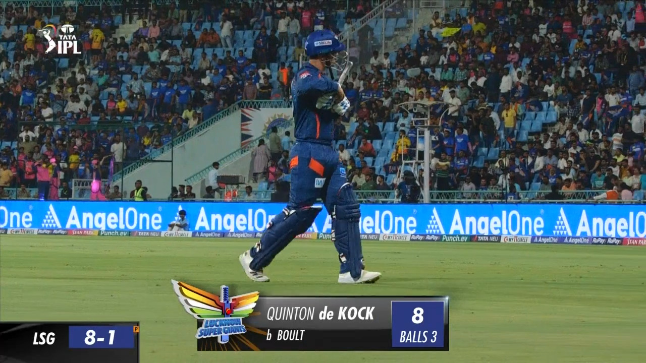 M44: LSG vs RR – Quinton De Kock Wicket background