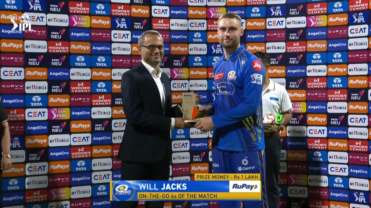 IPL 2025 M56: MI vs GT - RuPay On-The-Go 4s of the Match - Will Jacks