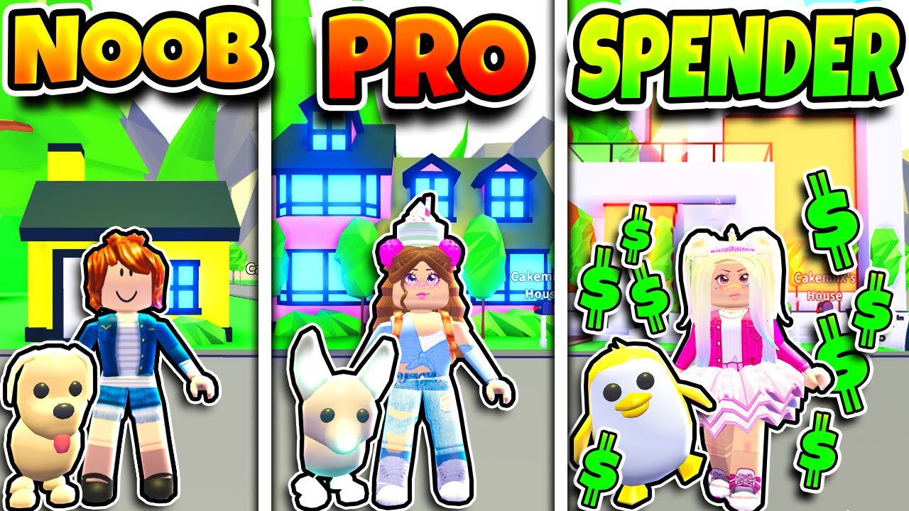 Roblox NOOB vs PRO vs ROBUX SPENDER in ADOPT ME background