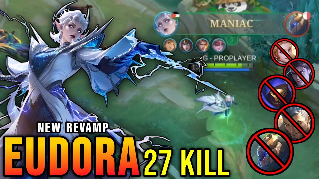 27 Kills + MANIAC!! Powerful Eudora Revamp 100% Deadly!! - New Revamp Tryout ~ MLBB