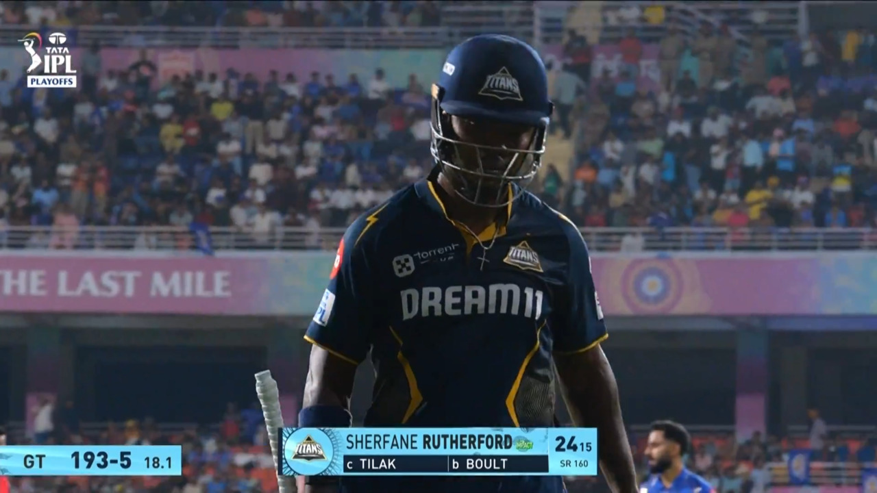 IPL 2025 Eliminator: GT vs MI - Sherfane Rutherford Wicket