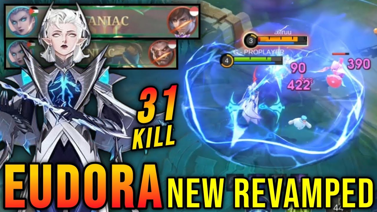 31 Kills + 2x MANIAC!! Eudora Revamp with New Passive 100% Broken!! - New Revamp Tryout ~ MLBB backdrop