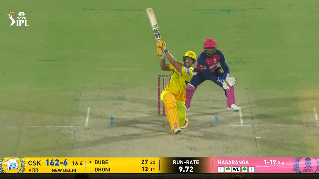 IPL 2025 M62: CSK vs RR - Shivam Dube Six background