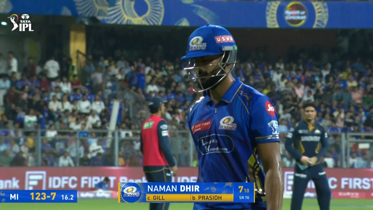 IPL 2025 M56: MI vs GT - Naman Dhir Wicket poster - similar to IPL 2026 M65: KKR vs MI - Cameron Green Wicket