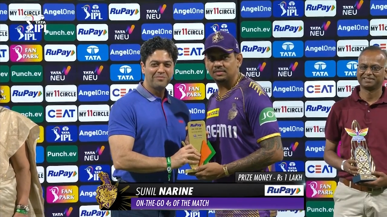 M54: LSG vs KKR – RuPay On-The-Go 4s of the Match – Sunil Narine