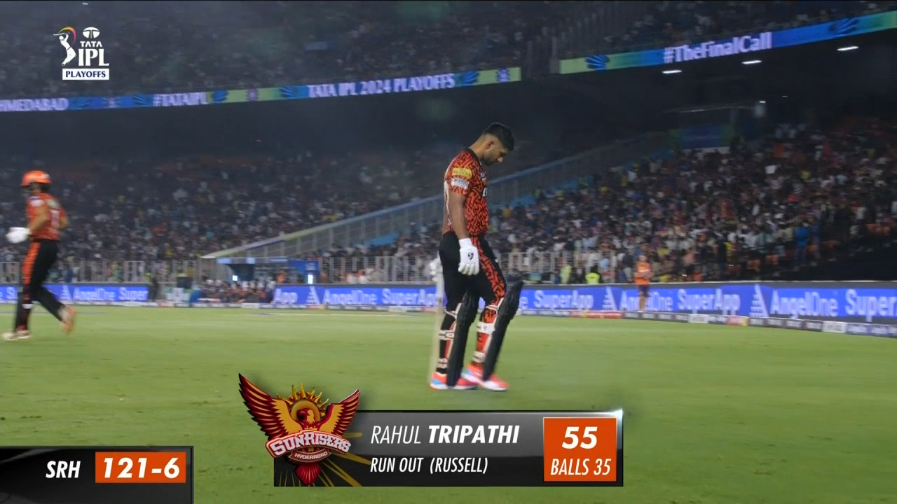 Q1: KKR vs SRH – Rahul Tripathi Wicket