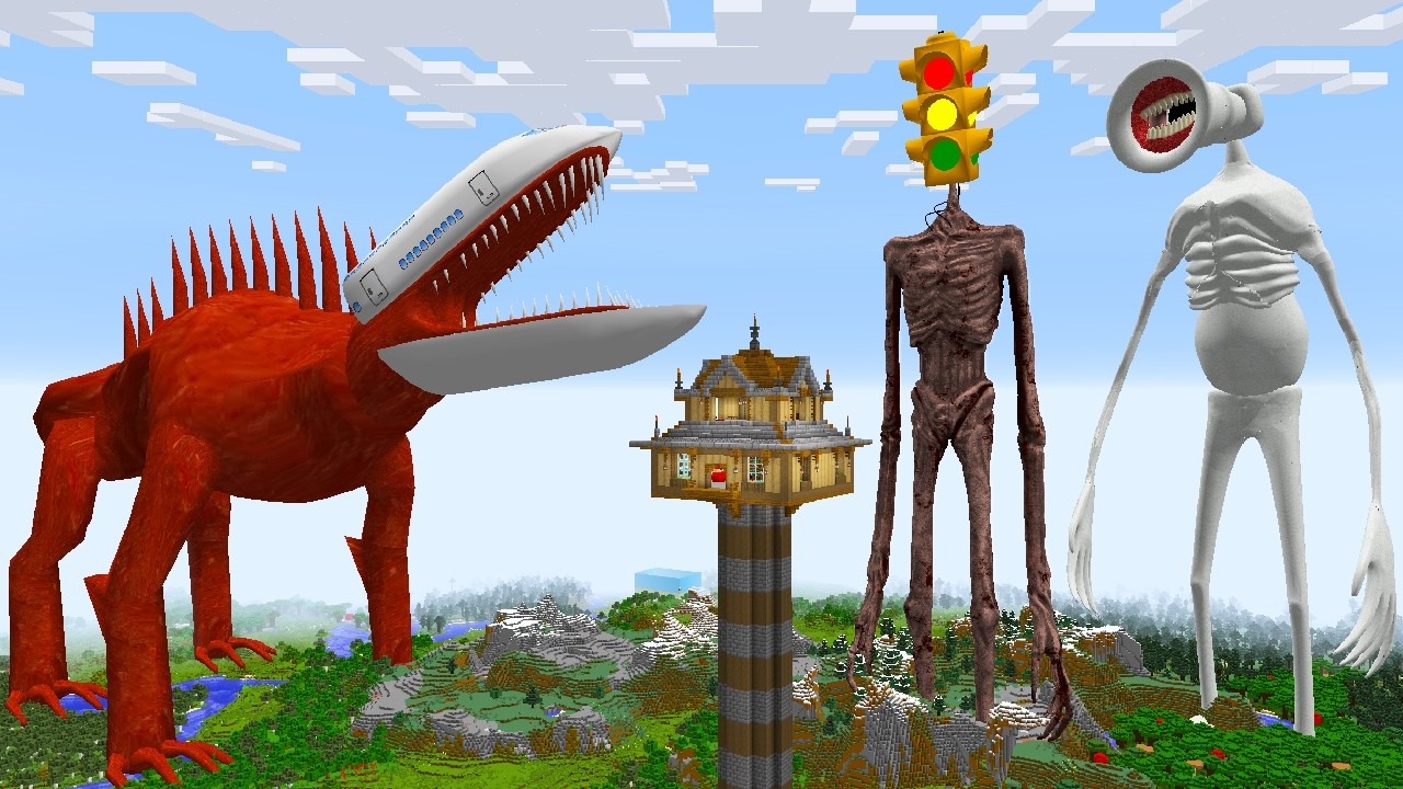 SURVIVING FROM MEGAPHONE, TRAFFIC HEAD AND SKY ARRIVAL in Minecraft - Gameplay