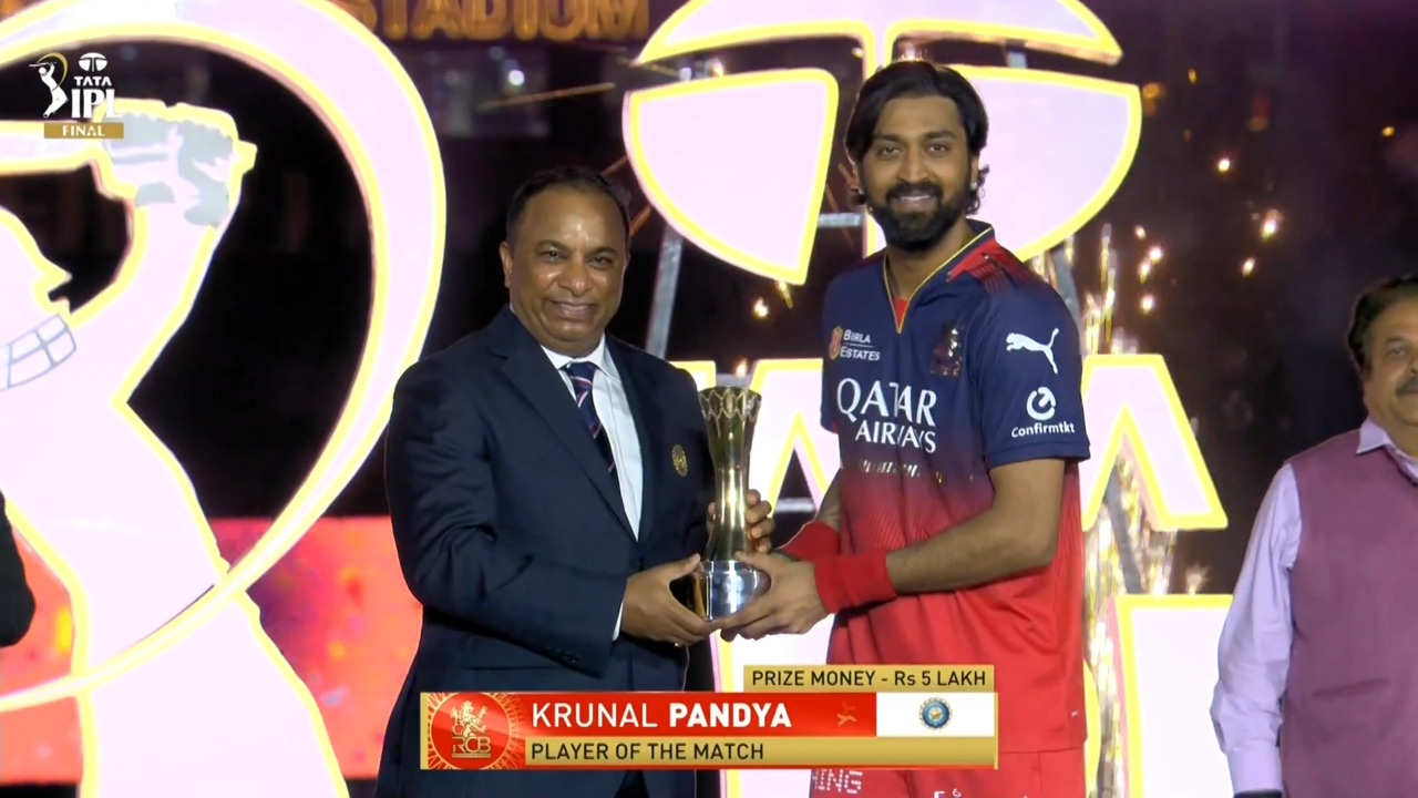 IPL 2025 Final: RCB vs PBKS - Player of the Match - Krunal Pandya