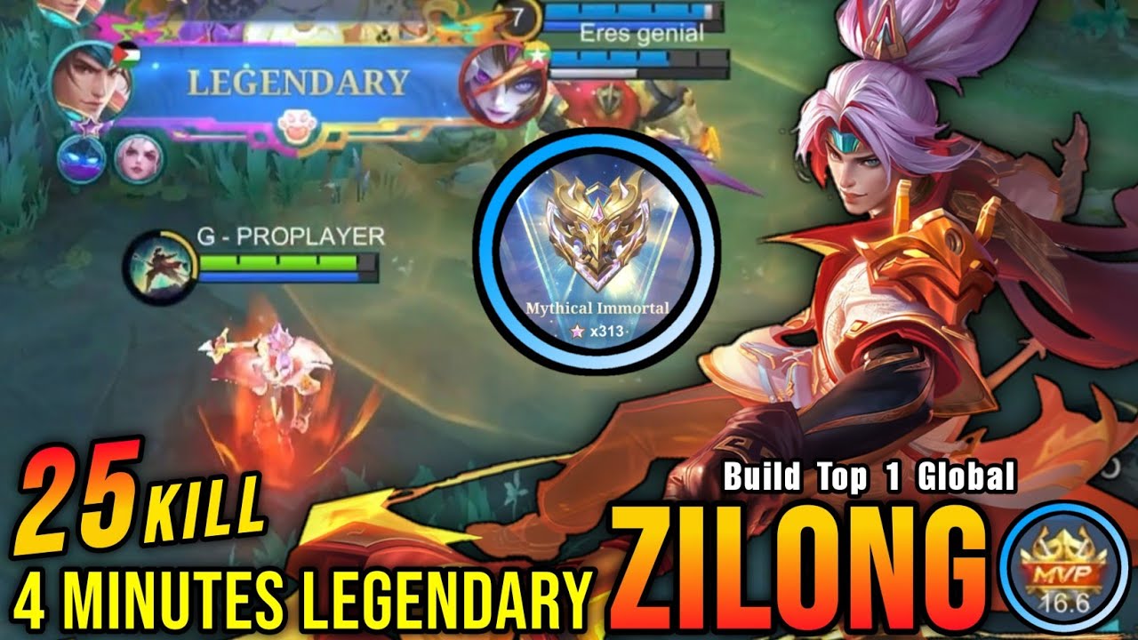 25 Kills No Death!! Zilong LUNAR FEST Skin, 4 Minutes Legendary!! - Build Top 1 Global Zilong ~ MLBB
