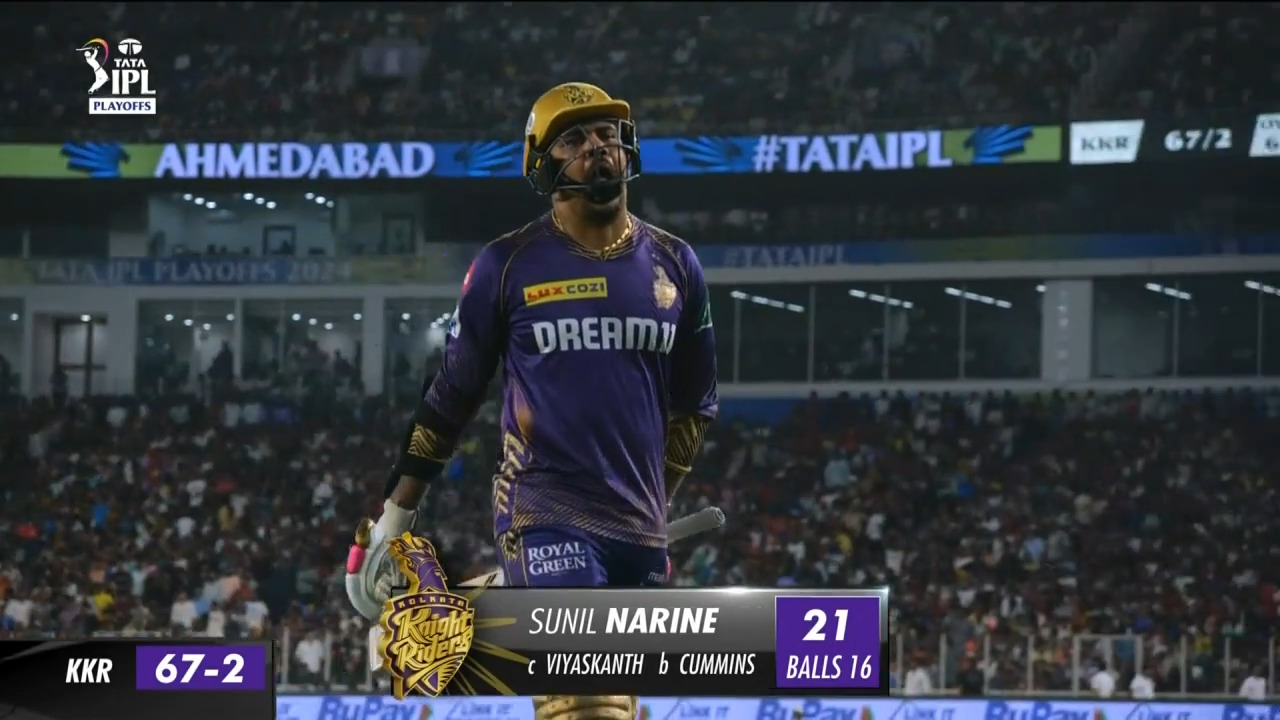 Q1: KKR vs SRH – Sunil Narine Wicket